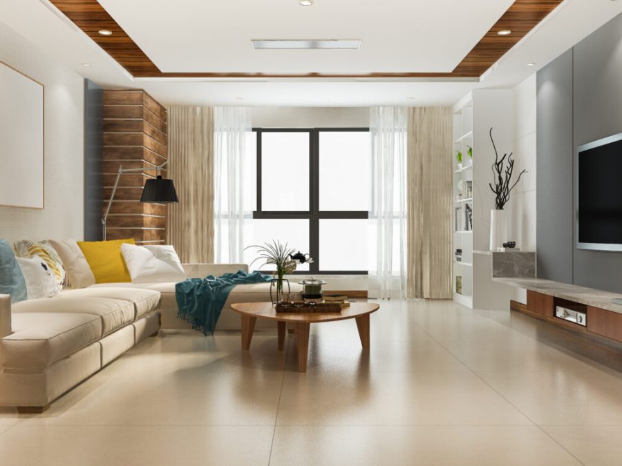 3d rendering loft luxury living room with bookshelf near bookshelf